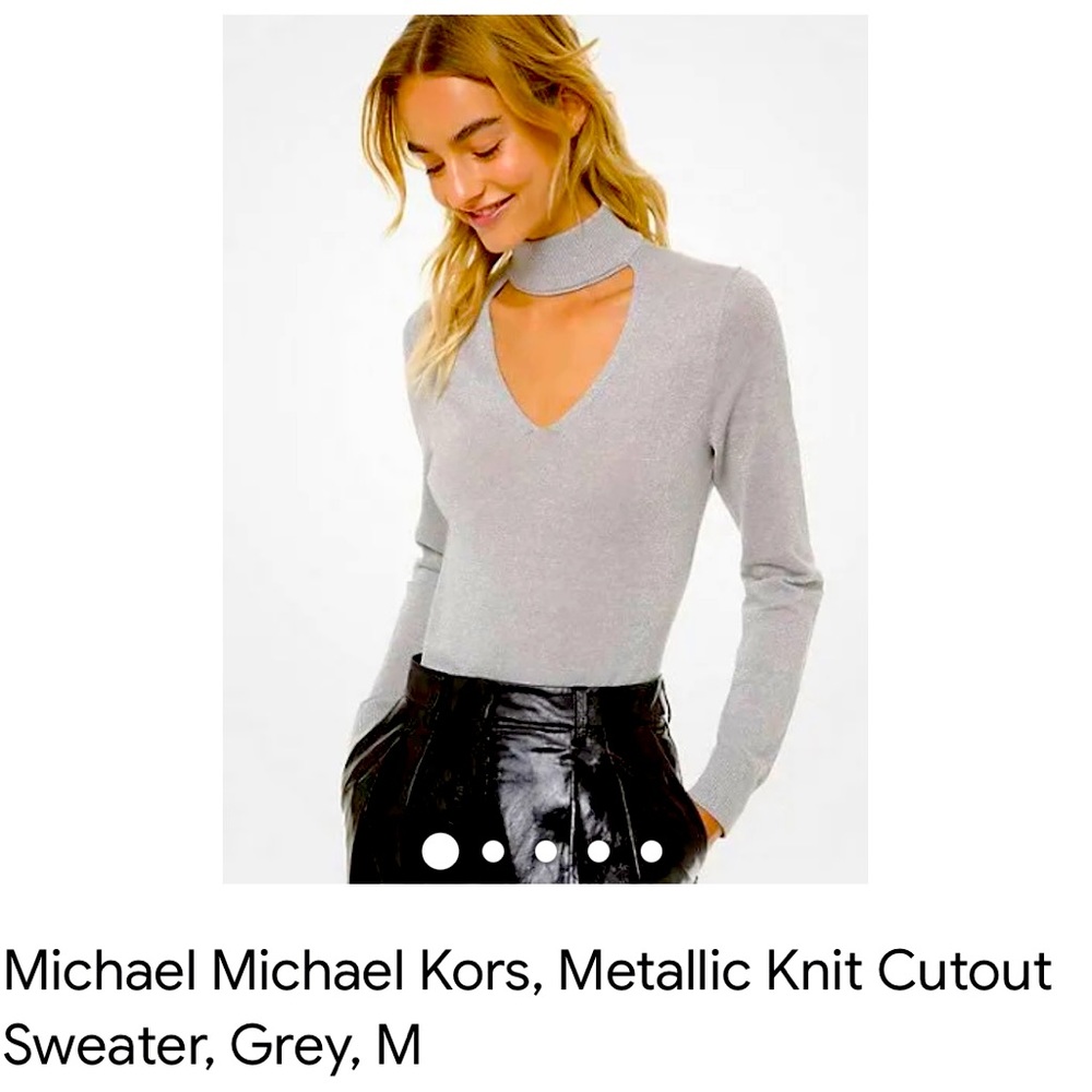 Michael Kors Metallic Knit Cutout Sweater, Grey M